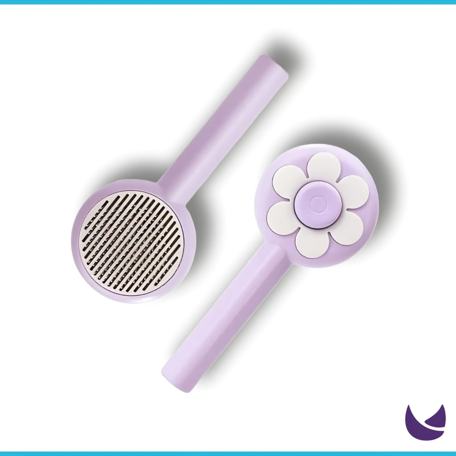 One-Button Flower Pet Brush Purple