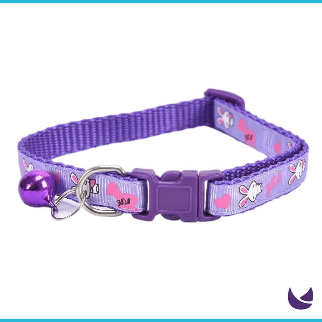 Rabbit print collar for cats - purple