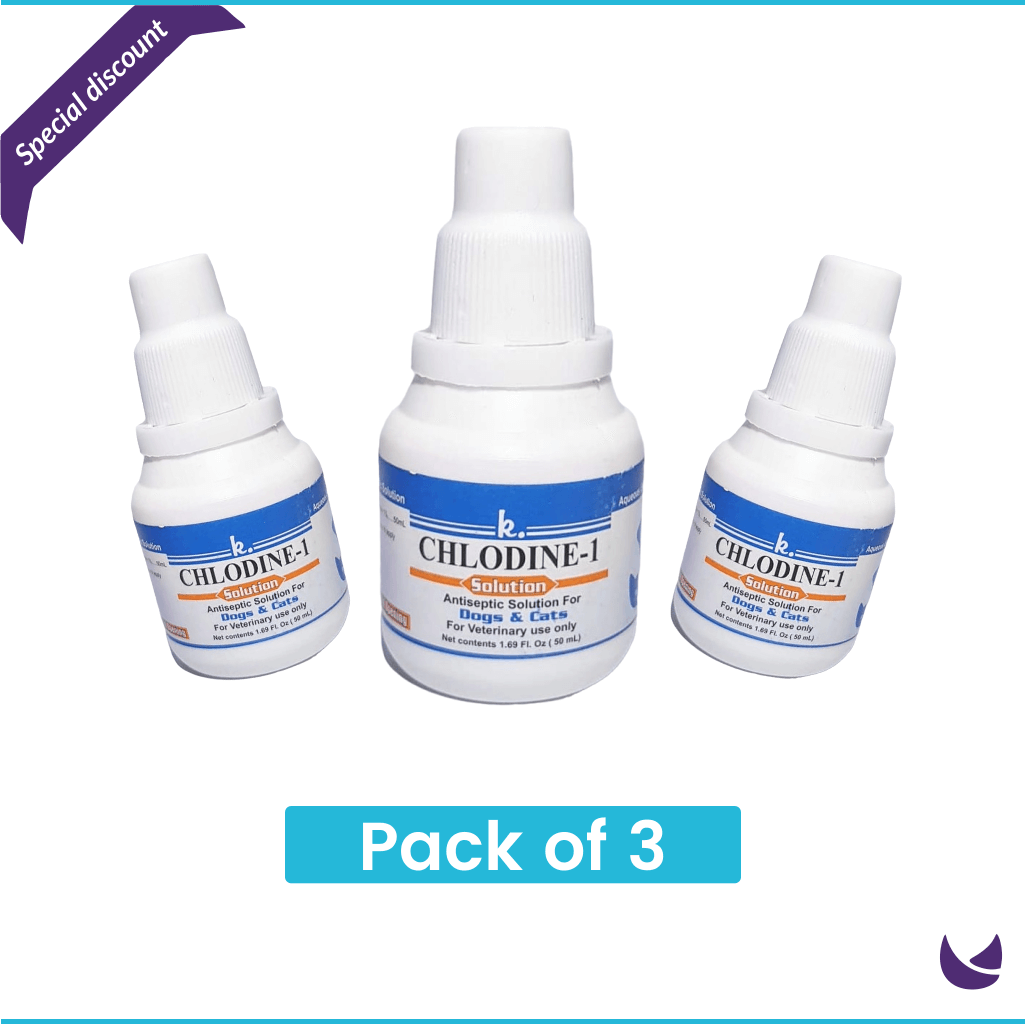 CHLODINE-1 DROPS for pet ear cleaning pack of three