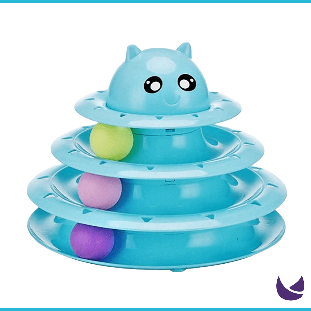 Blue three tower toy with balls for cats