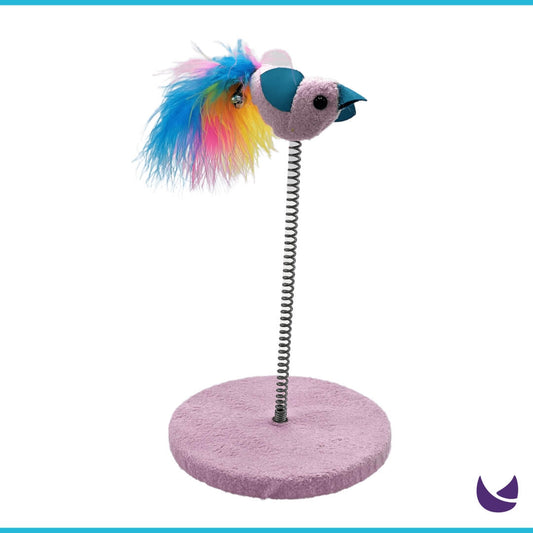 Colorful Feather Bird toy with spring and scratching pad