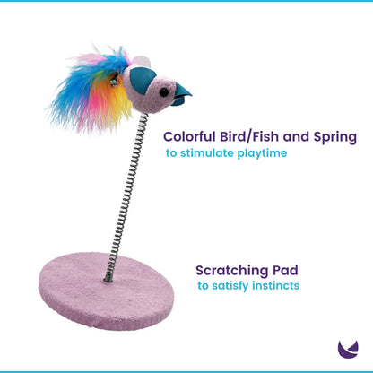 Features of feather spring and scratching pad toy