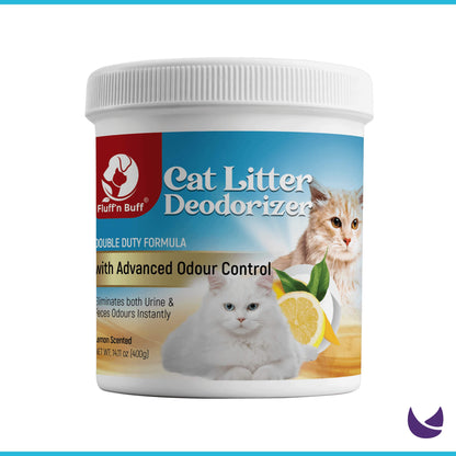 Fluff n Buff Cat Litter Deodorizer Lemon Scent Yellow