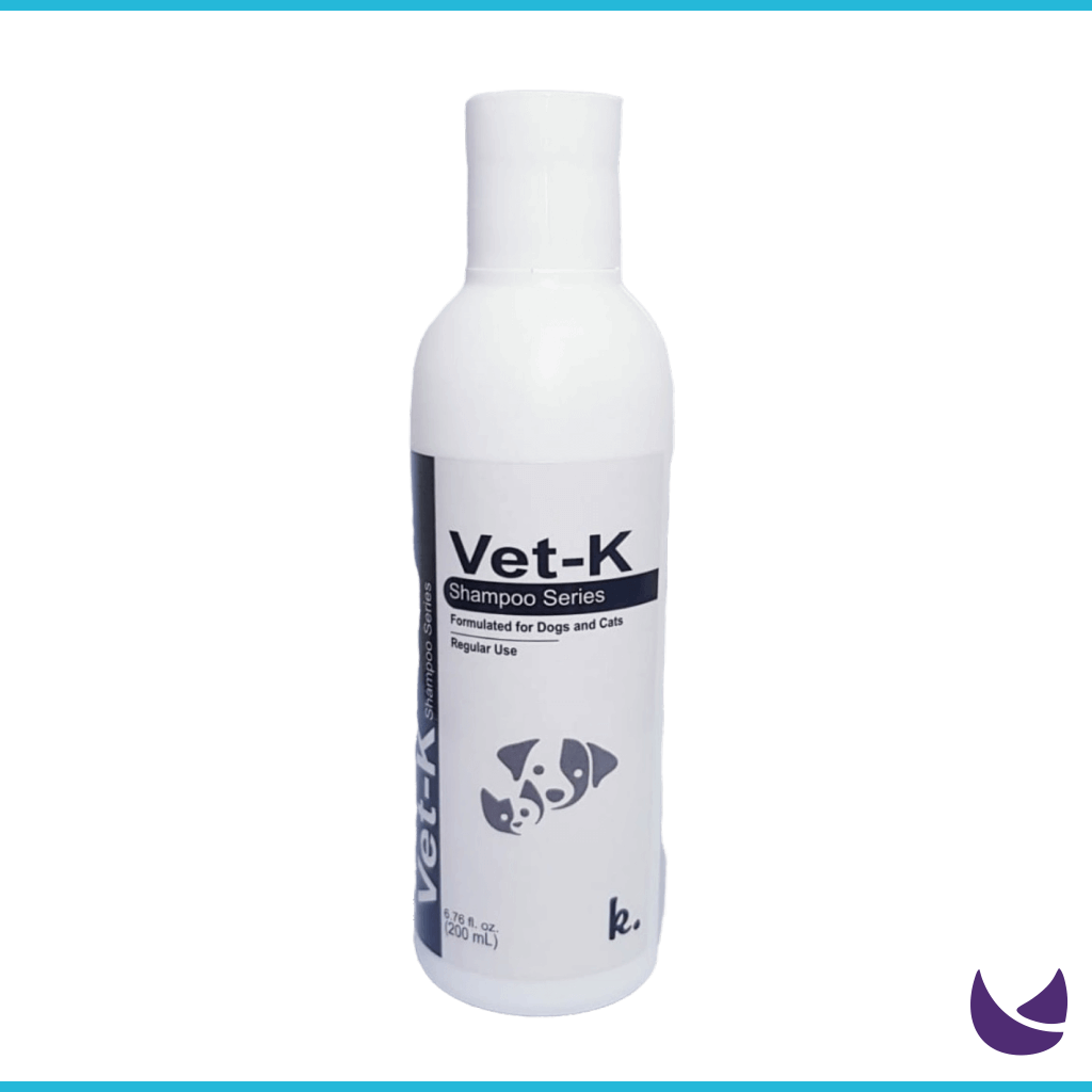 Vet K Shampoo for pets - black label on white bottle